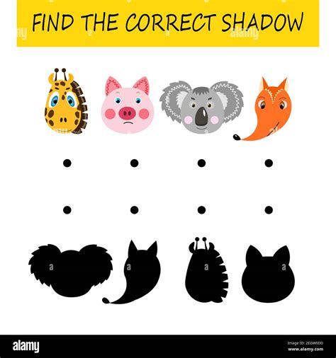 Find The Correct Shadow Educational Card For Children Cute Animals