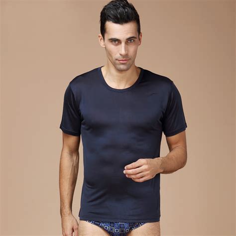Men Basic T Shirt 100natural Silk Solid Shirt Short Sleeve Top Mens