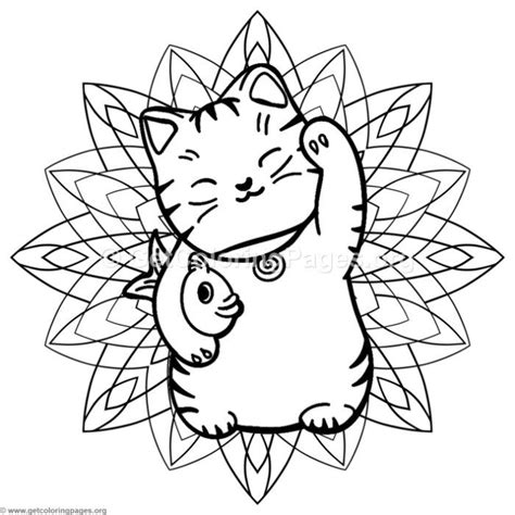 Printable maneki neko cat coloring page 招き猫. Free download Lucky Cat Mandala Coloring Pages #coloring # ...