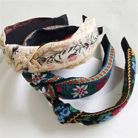 Ethnic Embroidered Lace Headband Hairband Girl Boho Suede Floral Fabric