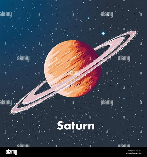 Hand Drawn Sketch Of Planet Saturn In Color Against A Background Of