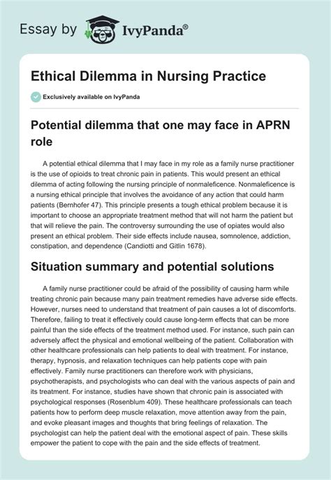 Ethical Dilemma In Nursing Practice Words Essay Example