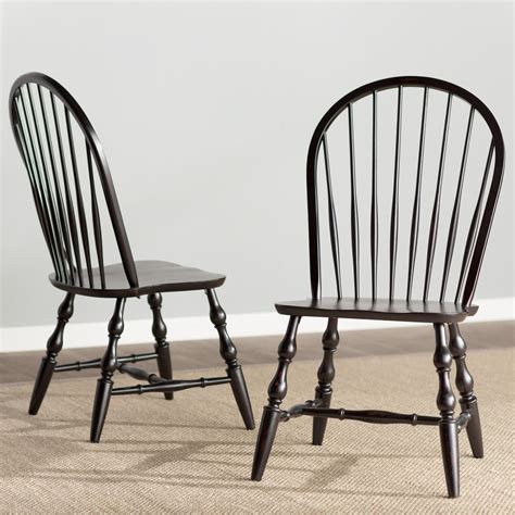 Set Of 2 Antique Black Curved Spindle Back Wooden Dining Chairs 41