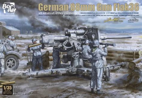 German 88mm Gun Flak37 With 6 Anti Aircraft Artillery Border Model
