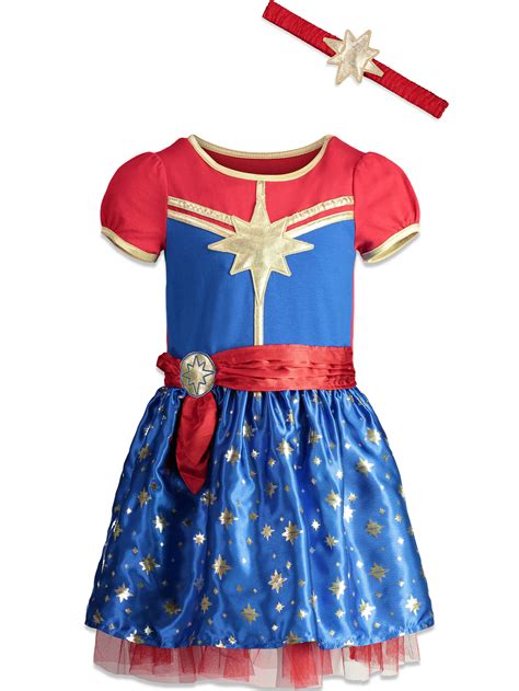 Captain Marvel Toddler Girls Short Sleeve Costume Dress And Headband 56