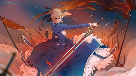 Wallpaper Illustration Blonde Anime Girls Short Hair Weapon