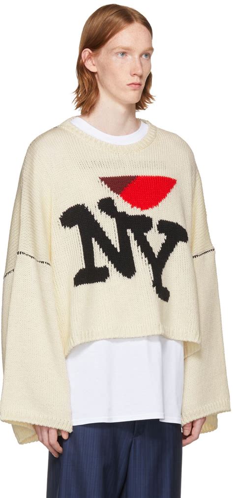 Raf Simons White Oversized I Love Ny Sweater Knitting Fashion