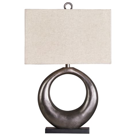 Ashley Signature Design Lamps Contemporary Saria Antique Silver Finish Metal Table Lamp