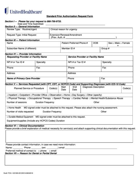 Fillable Standard Prior Authorization Request Form