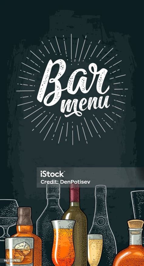 Template Vertikal Untuk Bar Menu Minuman Alkohol Ilustrasi Stok Unduh