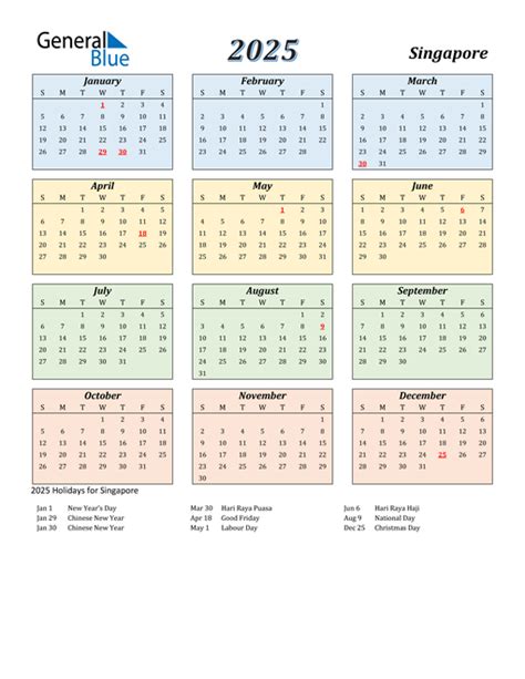 2025 Singapore Calendar With Holidays