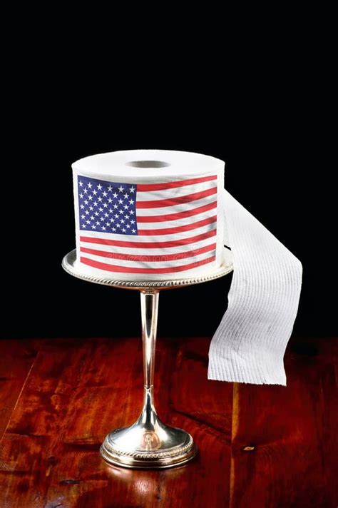 Last Roll Of Toilet Paper And American Flag Stock Image Image Of Last
