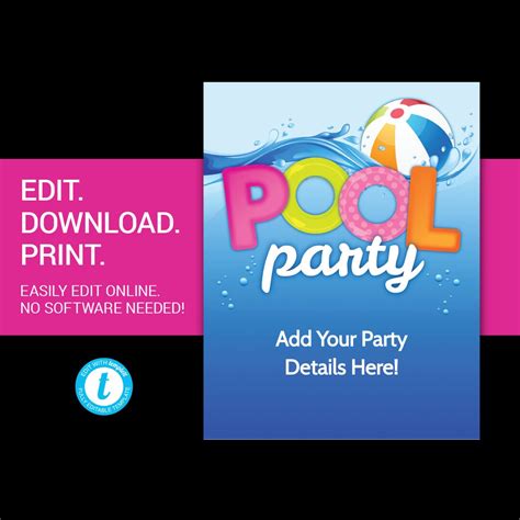 Editable Pool Party Invitation Template Pool Party Flyer Pool Etsy