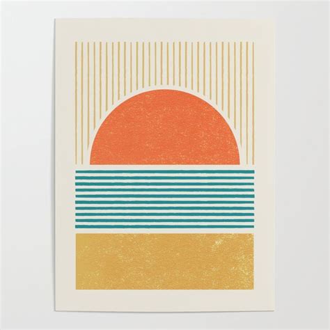 Sun Beach Stripes Mid Century Modern Abstract Poster By