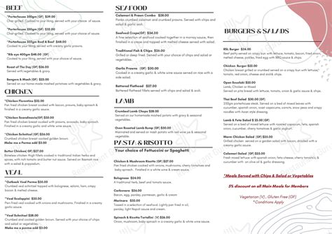 Menu At Epping Rsl Restaurant Epping 195 Harvest Home Rd
