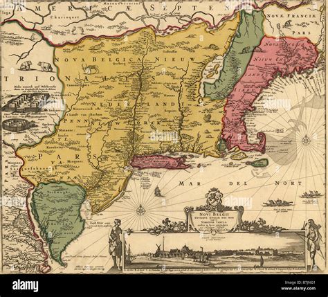 17th Century Map Of Land That Became New England New Jersey And New