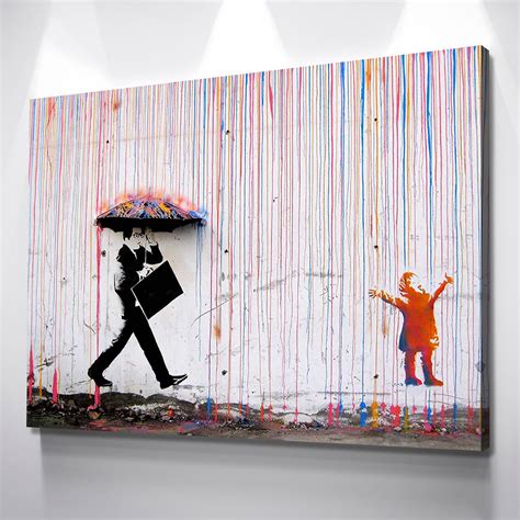 Banksy Art Colored Rain Print Poster Art Canvas Wall Art Ready To Hang Wall Canvas Mall