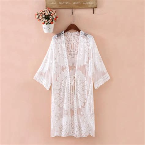 Embroidered Sheer Swimsuit Cover Up See Through Lace Bikini Cover Up