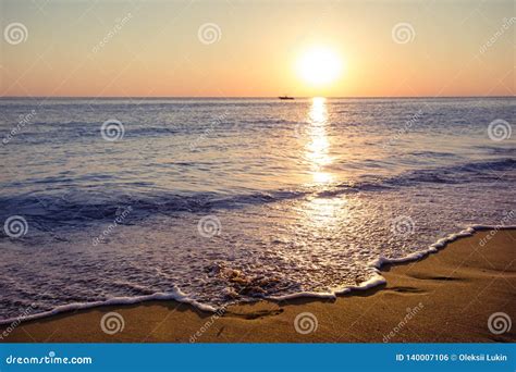 Sandy Beach At Sunset Stock Photo Image Of Orange Outdoor 140007106