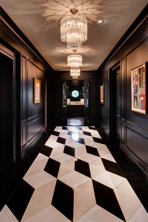A Hallway With Ziggurat Black And White Flooring House Design Floor