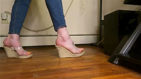 Showing Off My Feet In New High Heel Wedges With Clear Straps With Asmr