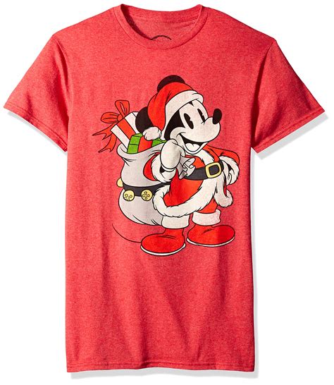 Disney Mens Christmas Mickey Mouse Santa Red Graphic T Shirt