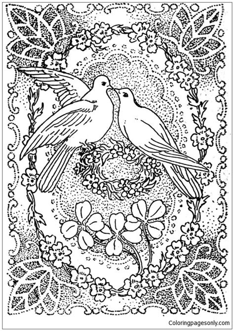 Free coloring pages on a variety of themes. Doves Kissing in Peace and Love Coloring Pages - Hard ...