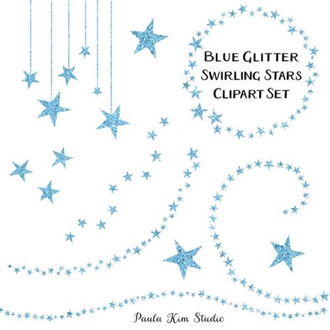 Sparkling Blue Glitter Star Clipart Swirling Stars Clip Art