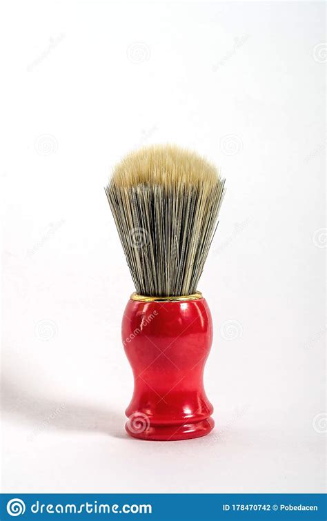 Red Shaving Brush Isolated On A White Background Men`s Accessories