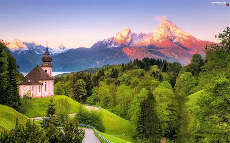 Salzburg Slate Alps Church Way Woods Viewes Germany Bavaria