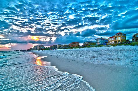 Sunset On Florida Beach With White Sand And Blue Sky