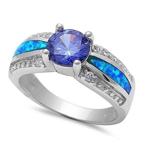 Round Shape Tanzanite Cubic Zirconia And Blue Opal 925 Sterling Silver