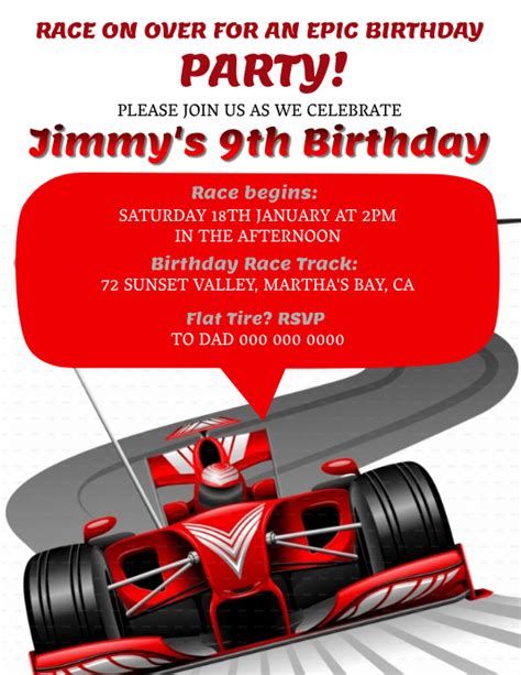 Editable Ferrari Racing Car Birthday Invitation Insta