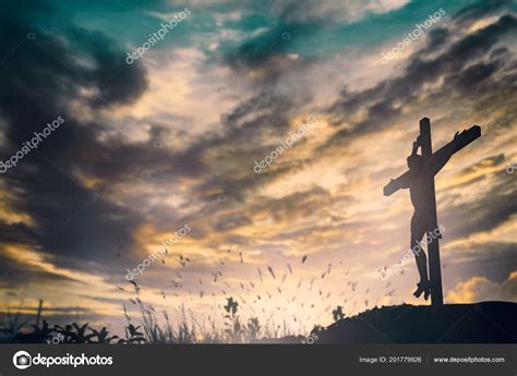 Silhouette Jesus Cross Sunset Concept Religion Worship Christmas Easter