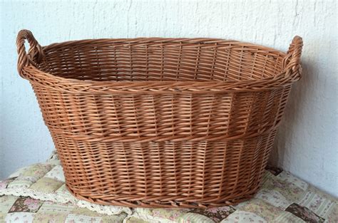 Large Laundry Basket Wicker Laundry Basket Large Oval Etsy