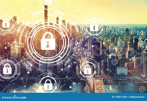 Cyber Security Theme With New York City Stock Illustration