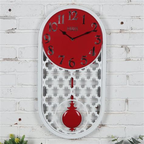 Colorful Craved Pattern Metal Wall Clock With Pendulum Pendulum Wall