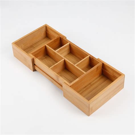 Lipper Bamboo Expandable Drawer Organizer With 2 Dividers 16w In