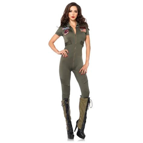 Sexy Top Gun Flight Suit Costume Women Top Gun Jumpsuit Army Costumes Adult Womens Sexy