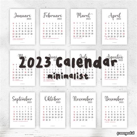Jual 2023 Monthly Calendar Minimalist Kalender Poster Bulanan