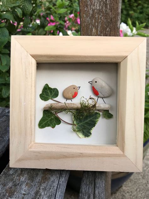 Robin Pebble Art In Small Frame Etsy