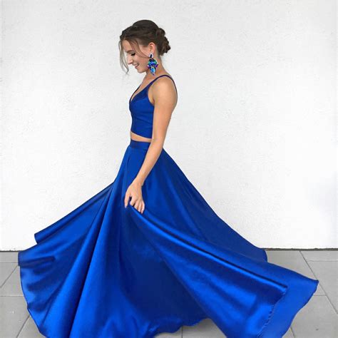 Two Piece Prom Dressesroyal Blue Prom Dresses2 Piece Prom Gownssatin Evening Dresses On Luulla
