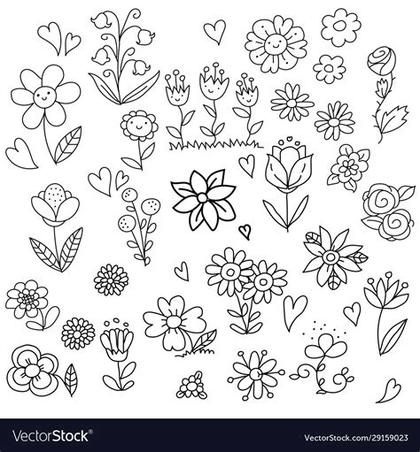 Set Spring Flower Doodles Royalty Free Vector Image