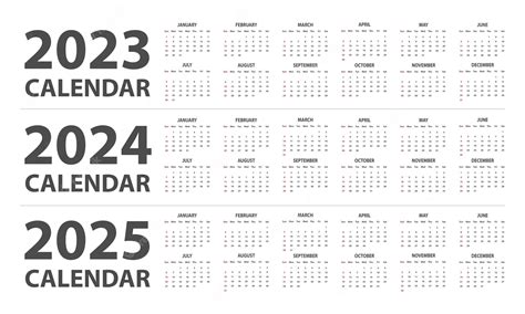 Premium Vector 2023 2024 2025 Calendar Vector Monthly Calendar For