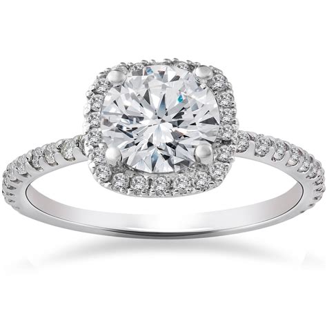 2 12ct Round Diamond Cushion Halo Engagement Ring 14k White Gold