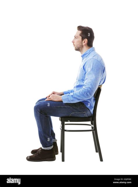 Incorrect Posture Concept Man Sitting On Chair Isolated On White Stock