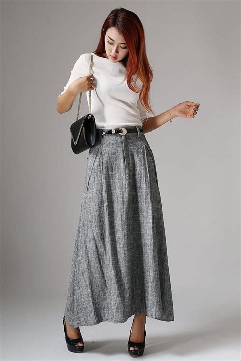 A Line Maxi Skirt Linen Skirt Long Linen Skirt Gray Skirt Ladies