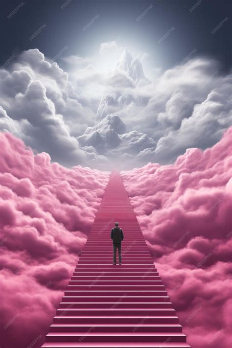 Premium Ai Image A Man Walking Up A Stairway To Heaven