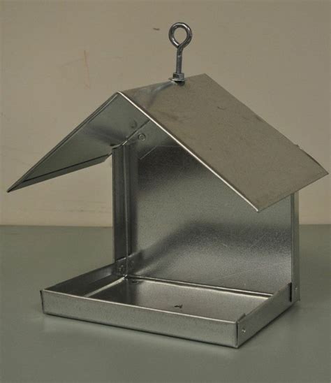 New Usa Made Metal Bird Feeder Open Front Peaked Roof Barn Style Tray