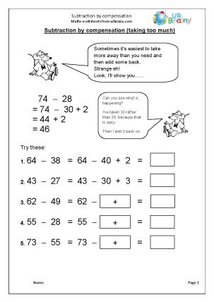 Subtraction by compensation - Subtraction Maths Worksheets for Year 3